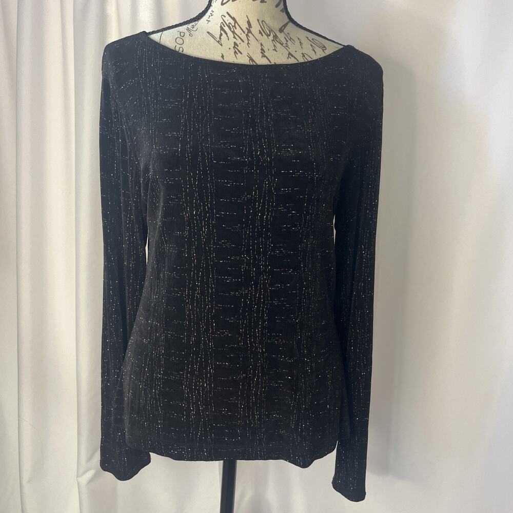 Victoria’s Secret Collection Long Sleeved Blouse Black with Silver Metallic Med